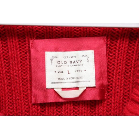 Y2K Old Navy Sweater Size Large Cable Knit Classic Red Angora Lambs Wool Preppy - Picture 6 of 13